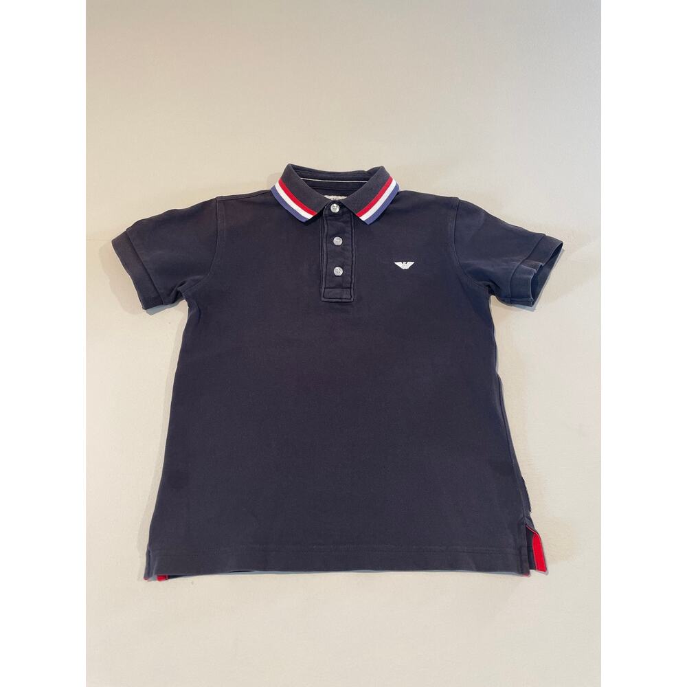 Armani Junior Size 8 Navy Blue Polo – Red/White/Blue Collar Trim